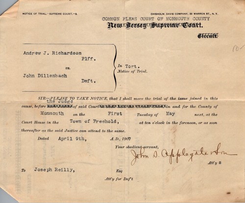1907 notice trial monmouth - 1907, of