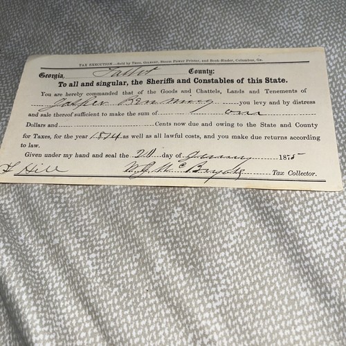 Antique 1874 tax - tax, execution